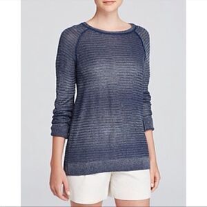 VINCE. Navy Blue Metallic Mesh Knit Sweater-S